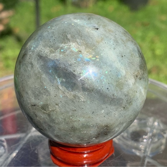Labradorite Sphere Other - 58.5MM 2.2” Madagascar Rainbow Labradorite Stone Sphere Crystal Ball Wood Stand